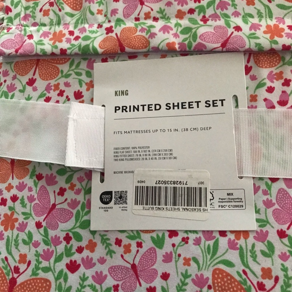 Havenstay Butterfly Floral King Sheet Set - Pink & Orange - Picture 2 of 3